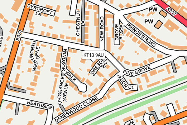 KT13 9AU map - OS OpenMap – Local (Ordnance Survey)