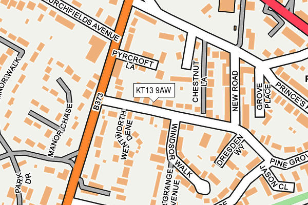 KT13 9AW map - OS OpenMap – Local (Ordnance Survey)