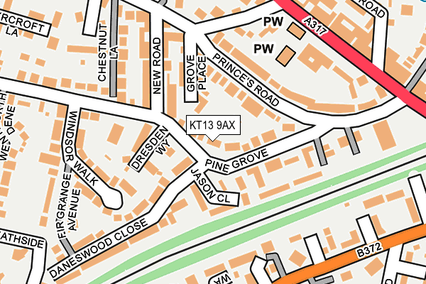 KT13 9AX map - OS OpenMap – Local (Ordnance Survey)