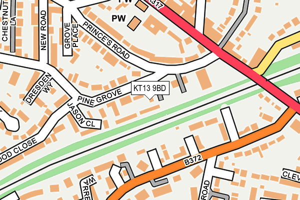 KT13 9BD map - OS OpenMap – Local (Ordnance Survey)