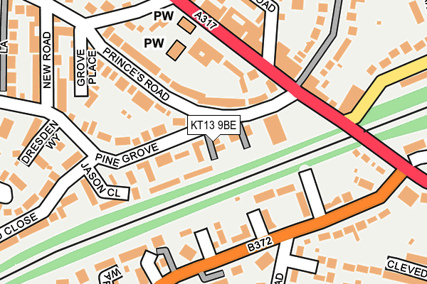 KT13 9BE map - OS OpenMap – Local (Ordnance Survey)