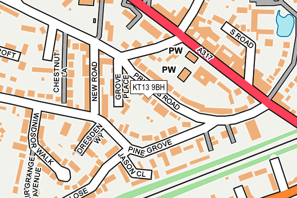 KT13 9BH map - OS OpenMap – Local (Ordnance Survey)