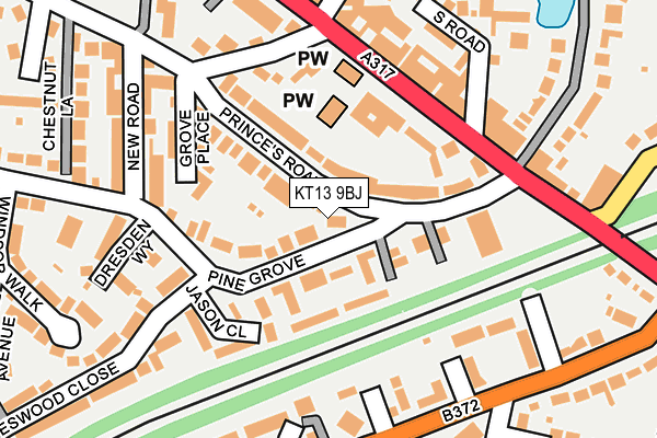 KT13 9BJ map - OS OpenMap – Local (Ordnance Survey)