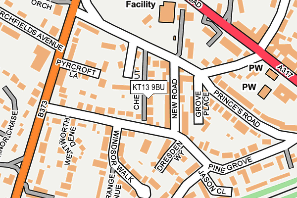 KT13 9BU map - OS OpenMap – Local (Ordnance Survey)