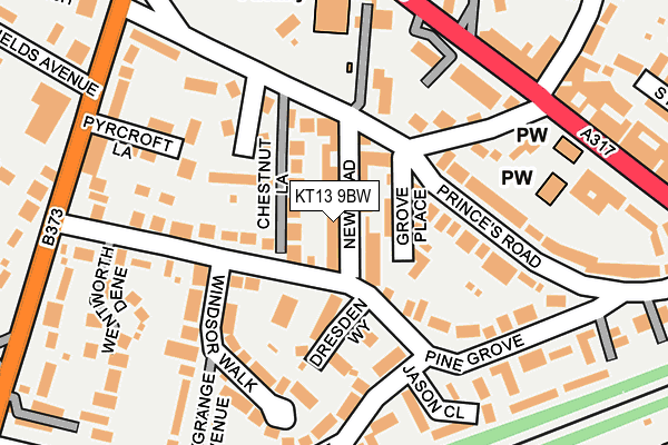 KT13 9BW map - OS OpenMap – Local (Ordnance Survey)