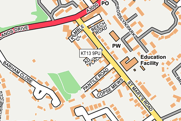 KT13 9PU map - OS OpenMap – Local (Ordnance Survey)