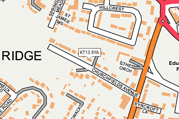KT13 9YA map - OS OpenMap – Local (Ordnance Survey)