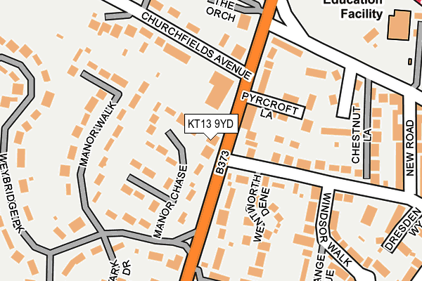 KT13 9YD map - OS OpenMap – Local (Ordnance Survey)
