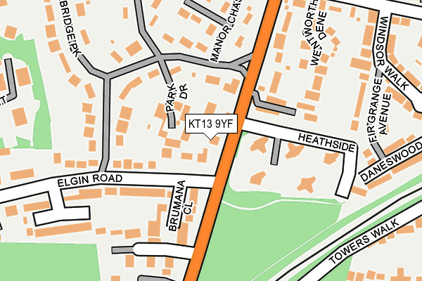 KT13 9YF map - OS OpenMap – Local (Ordnance Survey)