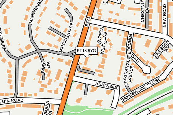 KT13 9YG map - OS OpenMap – Local (Ordnance Survey)