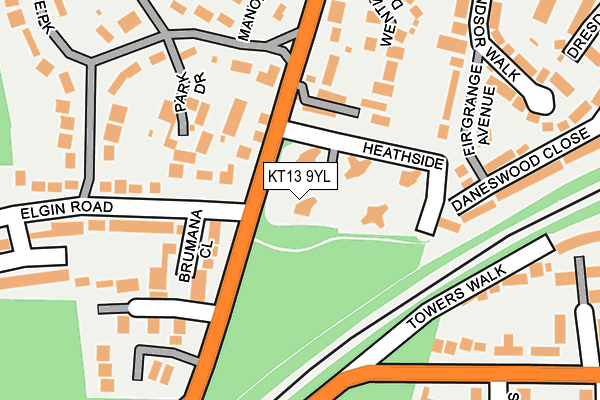 KT13 9YL map - OS OpenMap – Local (Ordnance Survey)