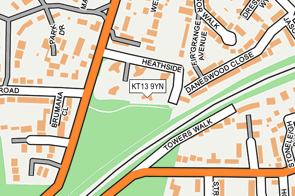 KT13 9YN map - OS OpenMap – Local (Ordnance Survey)