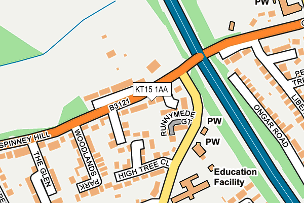 KT15 1AA map - OS OpenMap – Local (Ordnance Survey)