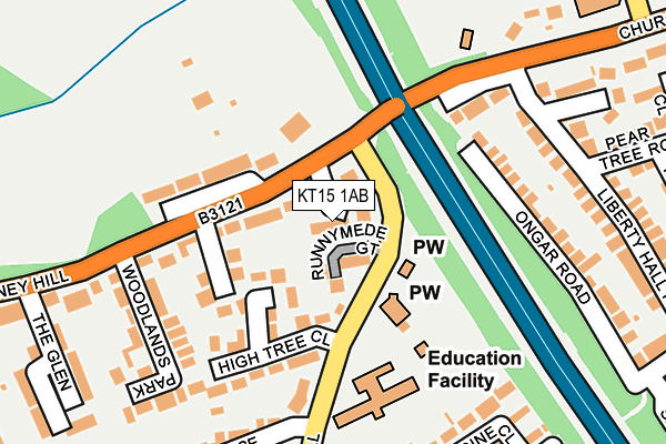 KT15 1AB map - OS OpenMap – Local (Ordnance Survey)