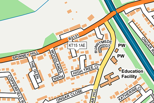 KT15 1AE map - OS OpenMap – Local (Ordnance Survey)