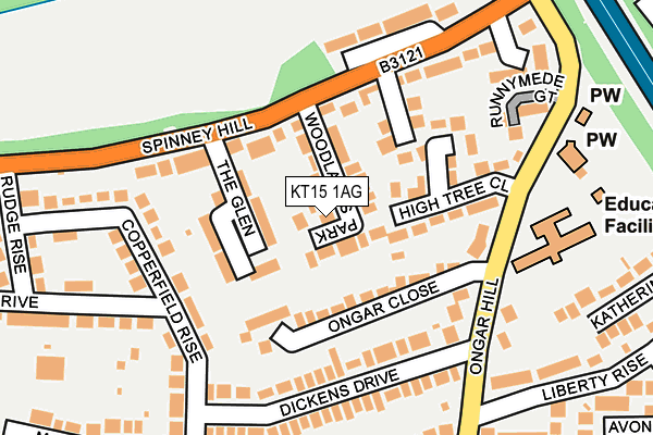 KT15 1AG map - OS OpenMap – Local (Ordnance Survey)