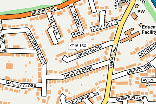 KT15 1BX map - OS OpenMap – Local (Ordnance Survey)