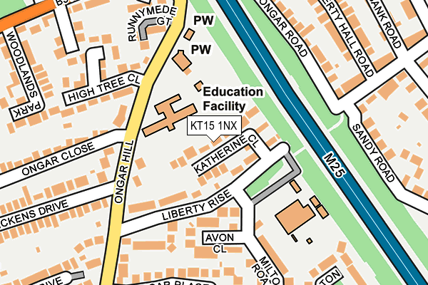 KT15 1NX map - OS OpenMap – Local (Ordnance Survey)