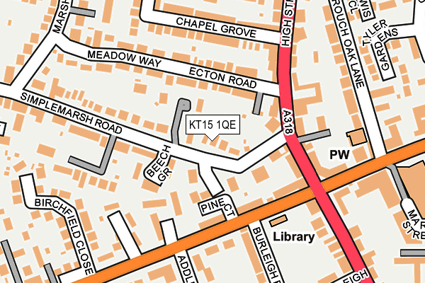 KT15 1QE map - OS OpenMap – Local (Ordnance Survey)