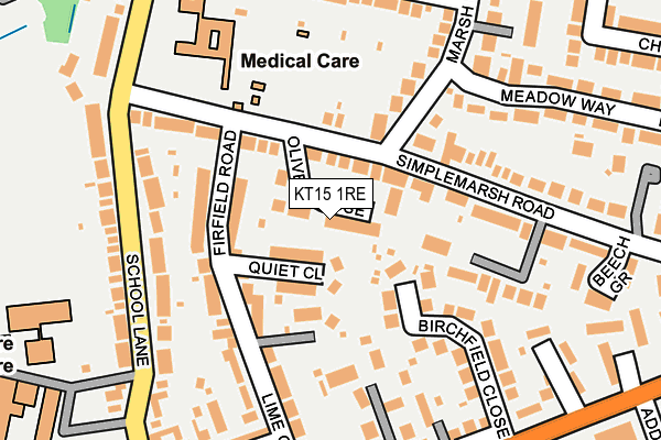 KT15 1RE map - OS OpenMap – Local (Ordnance Survey)