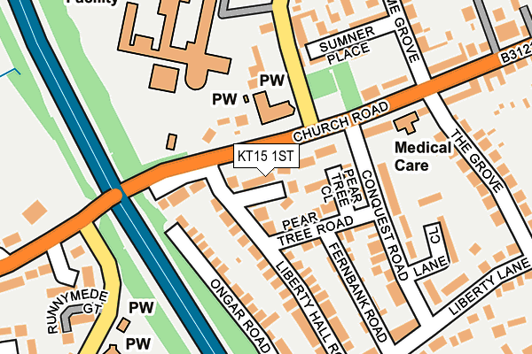 KT15 1ST map - OS OpenMap – Local (Ordnance Survey)