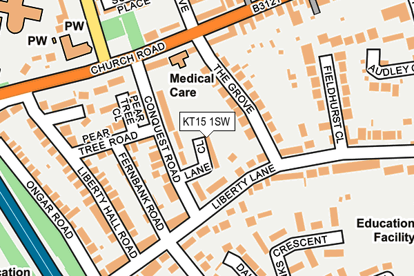 KT15 1SW map - OS OpenMap – Local (Ordnance Survey)