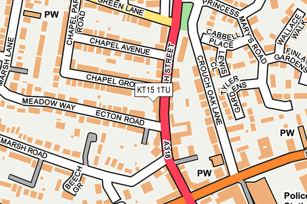 KT15 1TU map - OS OpenMap – Local (Ordnance Survey)