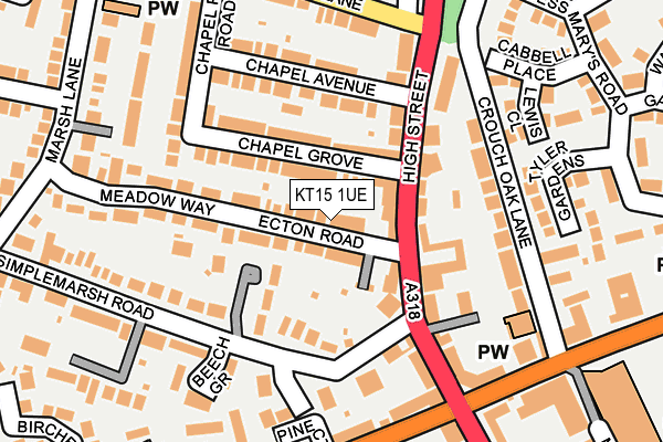 KT15 1UE map - OS OpenMap – Local (Ordnance Survey)