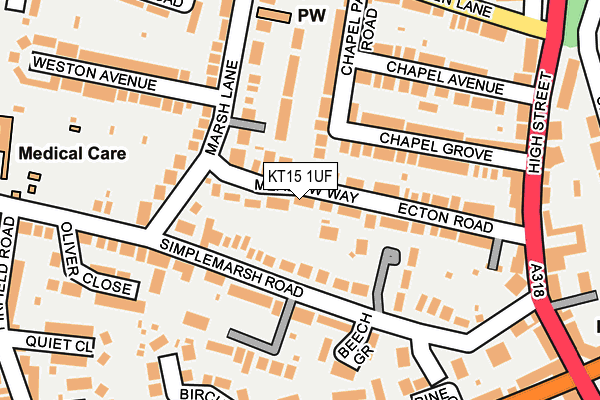 KT15 1UF map - OS OpenMap – Local (Ordnance Survey)
