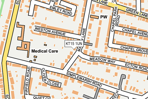 KT15 1UN map - OS OpenMap – Local (Ordnance Survey)