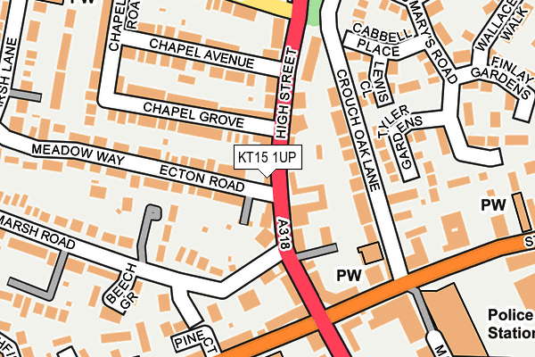 KT15 1UP map - OS OpenMap – Local (Ordnance Survey)