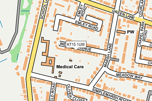 KT15 1UW map - OS OpenMap – Local (Ordnance Survey)