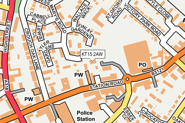 KT15 2AW map - OS OpenMap – Local (Ordnance Survey)