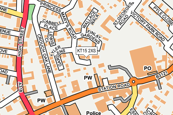 KT15 2XS map - OS OpenMap – Local (Ordnance Survey)
