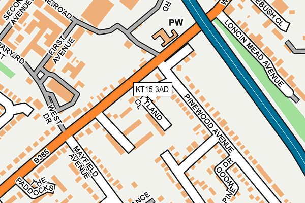 KT15 3AD map - OS OpenMap – Local (Ordnance Survey)