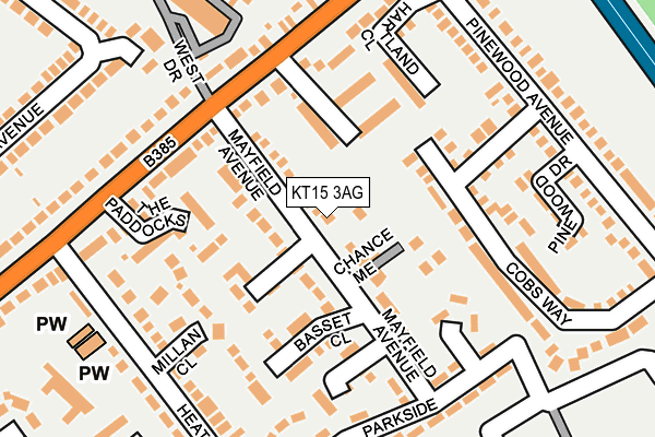 KT15 3AG map - OS OpenMap – Local (Ordnance Survey)