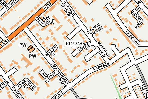 KT15 3AH map - OS OpenMap – Local (Ordnance Survey)