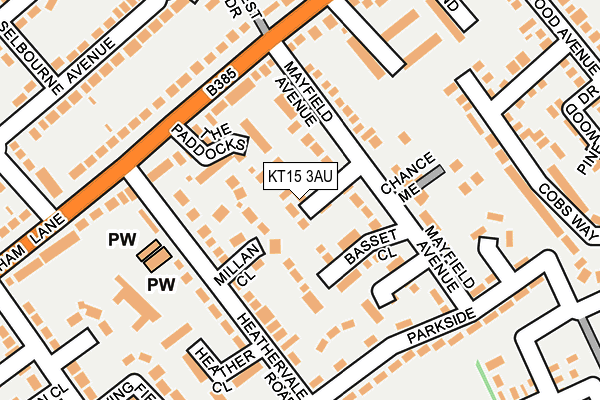 KT15 3AU map - OS OpenMap – Local (Ordnance Survey)