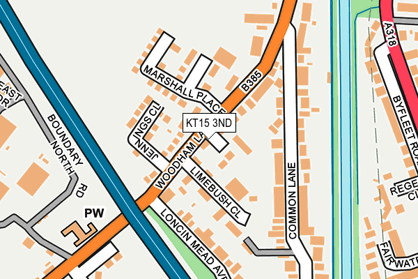 KT15 3ND map - OS OpenMap – Local (Ordnance Survey)