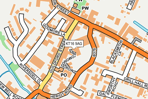 KT16 9AG map - OS OpenMap – Local (Ordnance Survey)