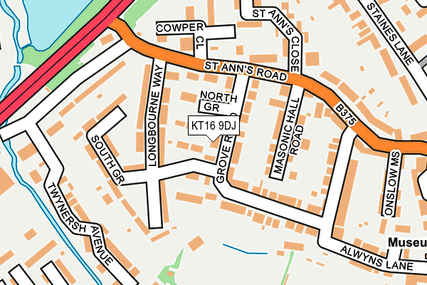 KT16 9DJ map - OS OpenMap – Local (Ordnance Survey)