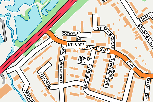KT16 9DZ map - OS OpenMap – Local (Ordnance Survey)