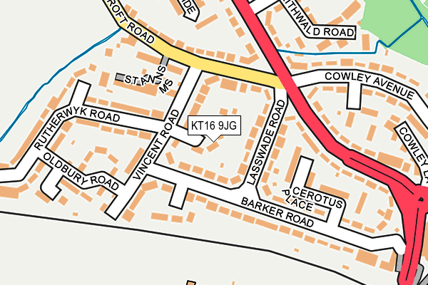 KT16 9JG map - OS OpenMap – Local (Ordnance Survey)