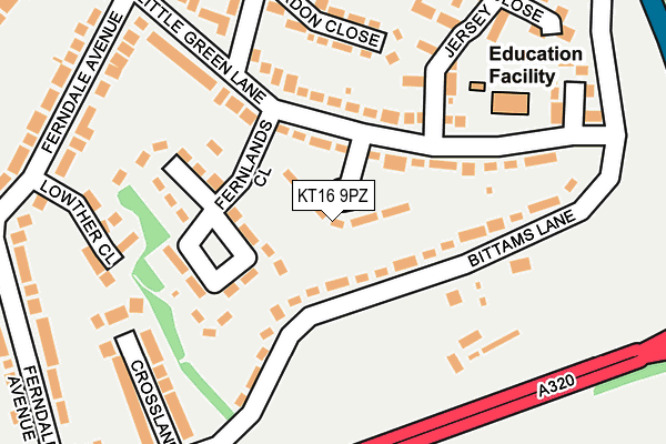 KT16 9PZ map - OS OpenMap – Local (Ordnance Survey)