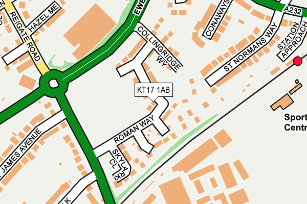 KT17 1AB map - OS OpenMap – Local (Ordnance Survey)
