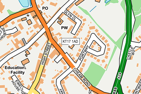 KT17 1AD map - OS OpenMap – Local (Ordnance Survey)
