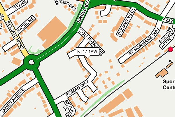 KT17 1AW map - OS OpenMap – Local (Ordnance Survey)