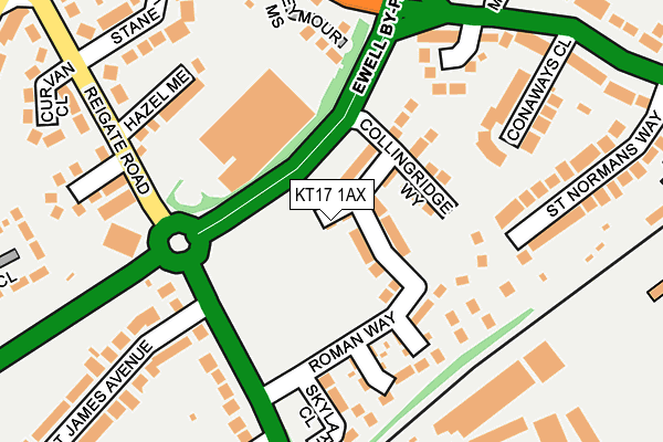 KT17 1AX map - OS OpenMap – Local (Ordnance Survey)