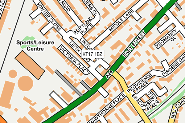KT17 1BZ map - OS OpenMap – Local (Ordnance Survey)