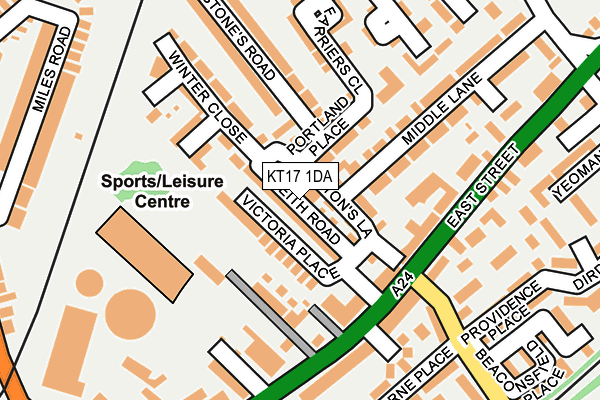 KT17 1DA map - OS OpenMap – Local (Ordnance Survey)